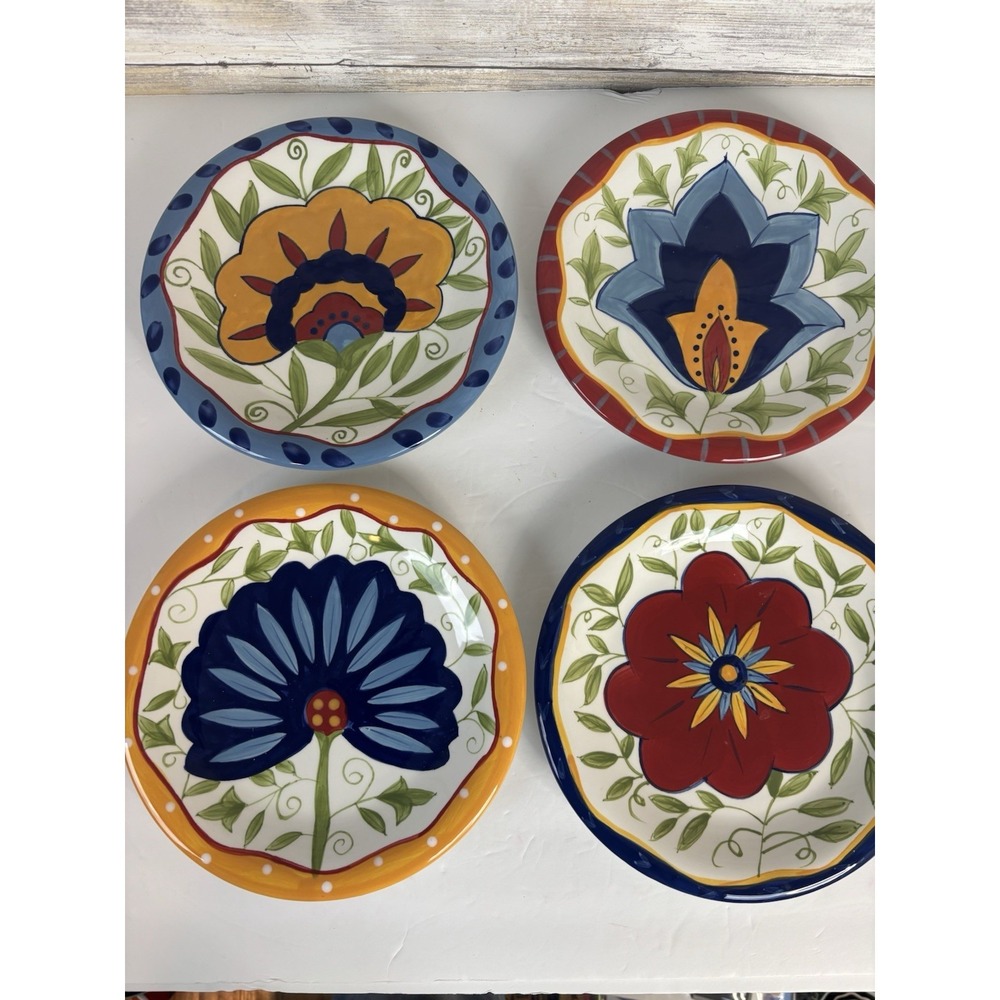 Pier 1 Imports Set Of 4 Floral Dessert Plates Earthenware